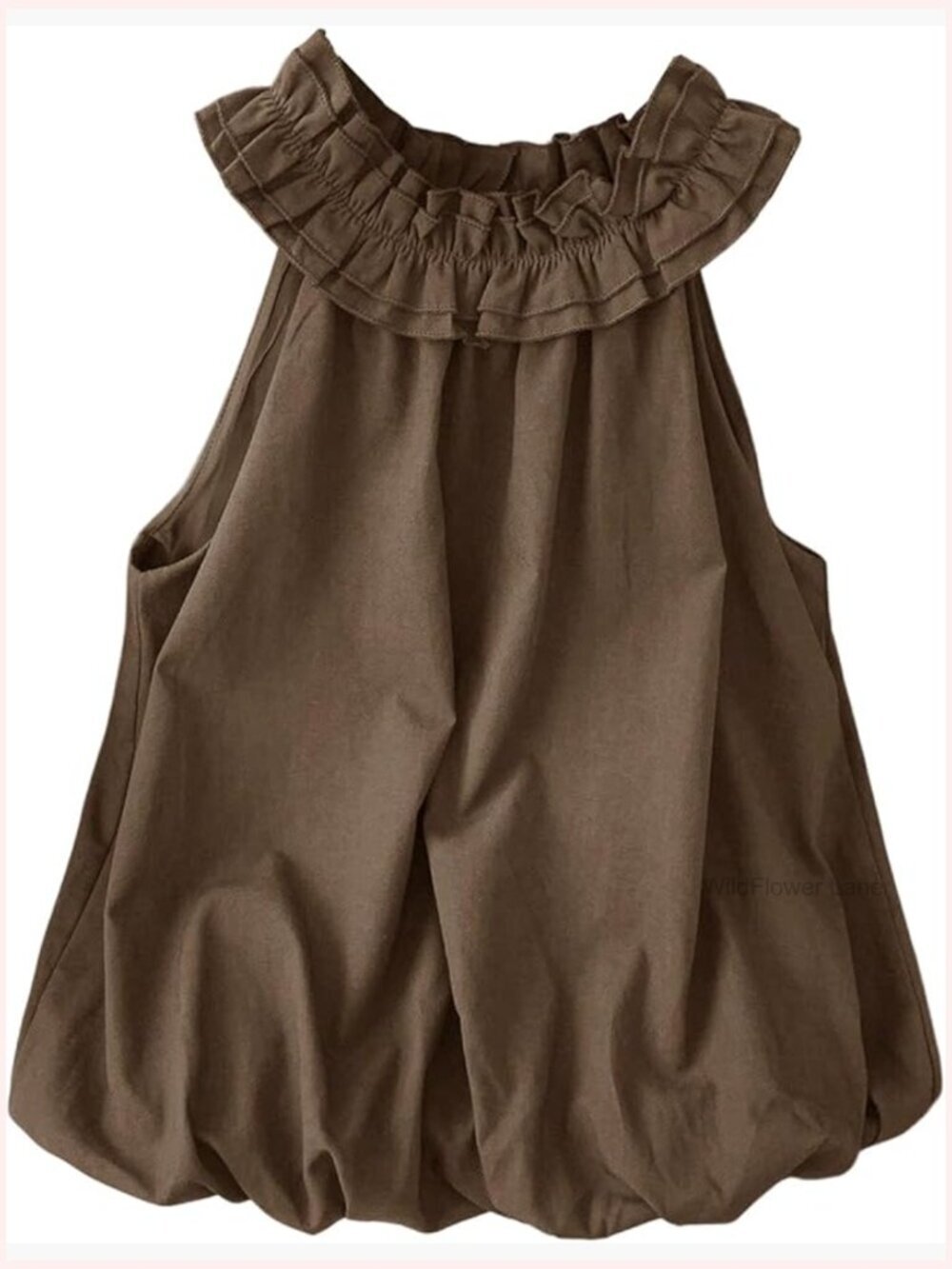 Sleeveless Ruffle Trim Halter Bubble Top Dressy Going Out Tank